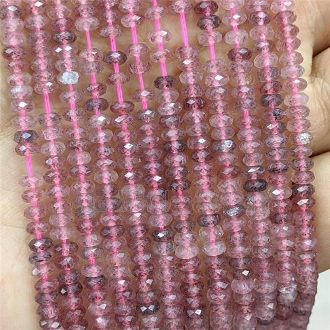 Pink Strawberry Quartz Beads Faceted Rondelle