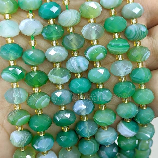 Green Coffee Stripe Agate Beads Banded Faceted Rondelle Dye