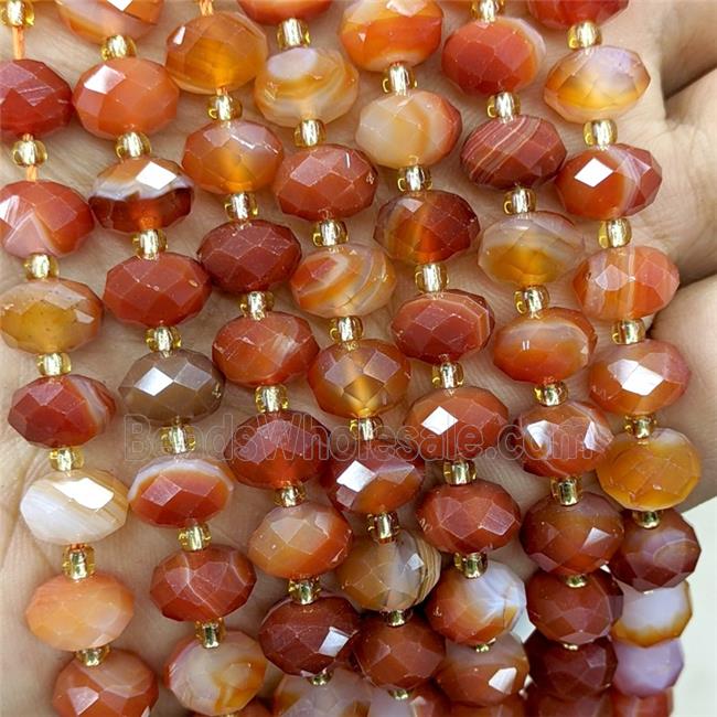 Red Coffee Stripe Agate Beads Banded Faceted Rondelle Dye