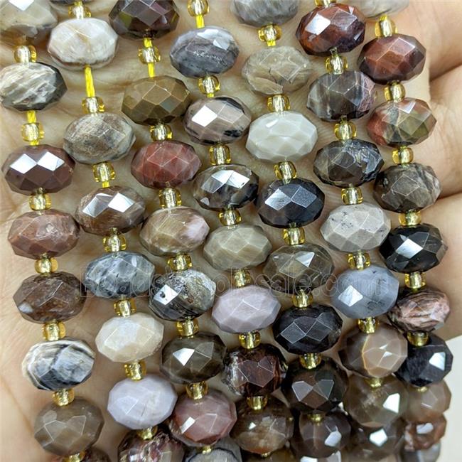 Natural Wood Petrified Jasper Beads Faceted Rondelle
