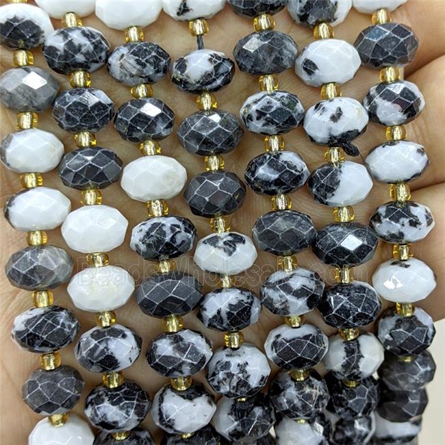 Natural Zebra Jasper Beads Faceted Rondelle Black White