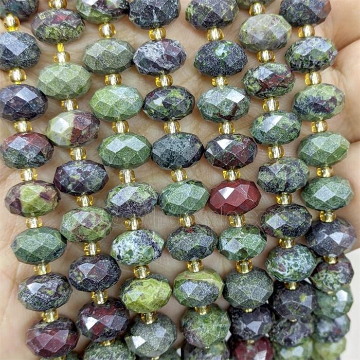 Natural Dragon Bloodstone Beads Faceted Rondelle Green