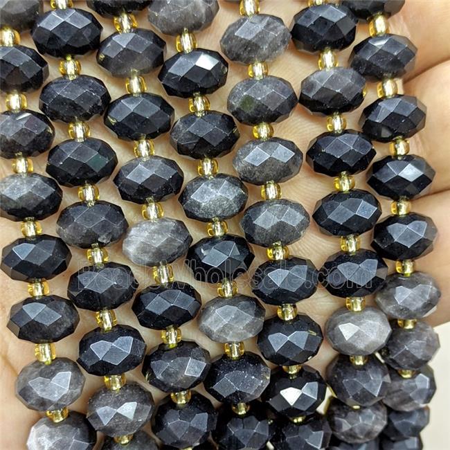 Silver Obsidian Beads Faceted Rondelle