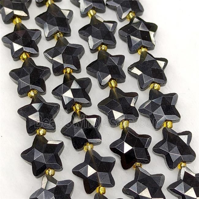 Natural Black Obsidian Star Beads Faceted
