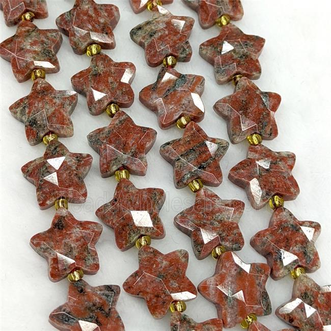 Natural Red Sesame Jasper Star Beads Faceted