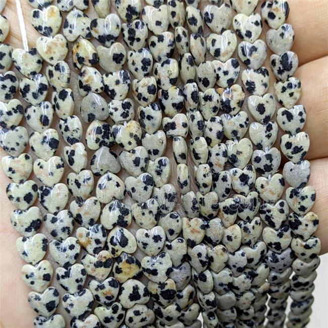 Natural Black Dalmatian Jasper Heart Beads