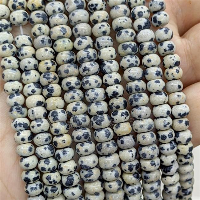 Natural Black Dalmatian Jasper Beads Smooth Rondelle
