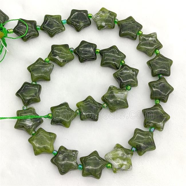 Natural Green Chinese Nephrite Jade Star Beads