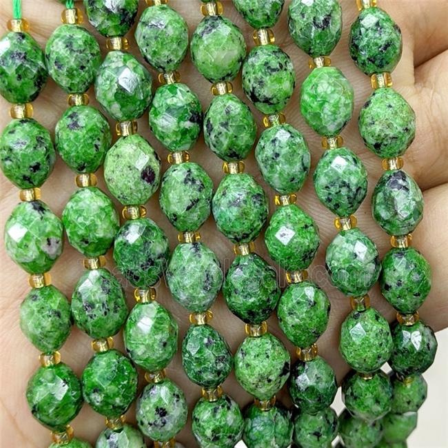 Green Dye Jade Beads Faceted Rice