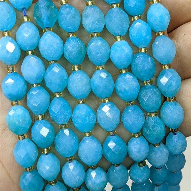 Jade Beads Faceted Rice Blue Dye