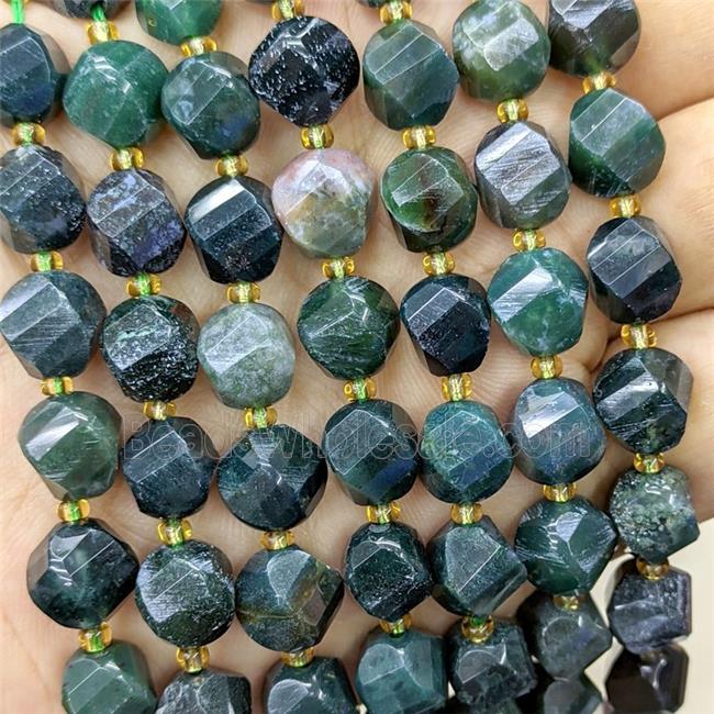 Natural Green Moss Agate Twist Beads