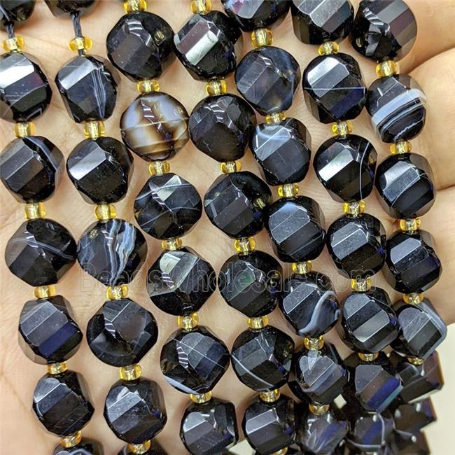 Black Stripe Agate Twist Beads