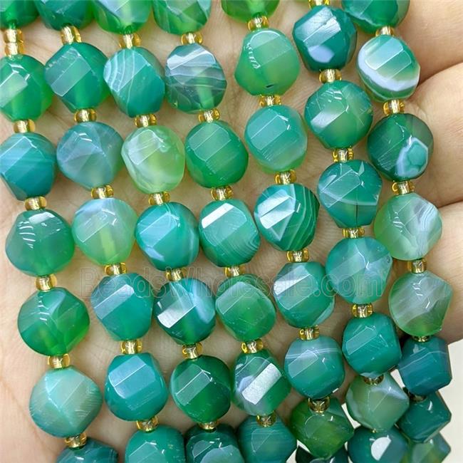 Green Stripe Agate Twist Beads Banded