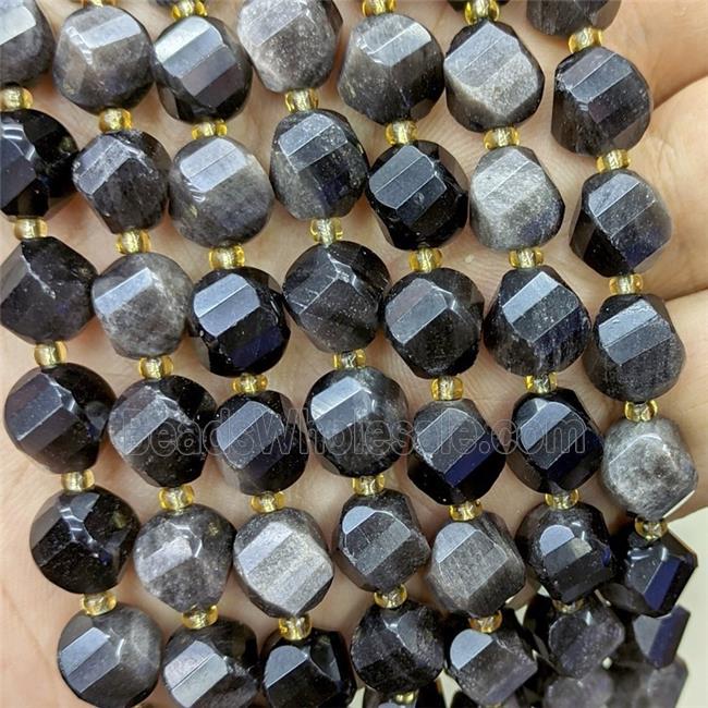 Natural Silver Obsidian Twist Beads