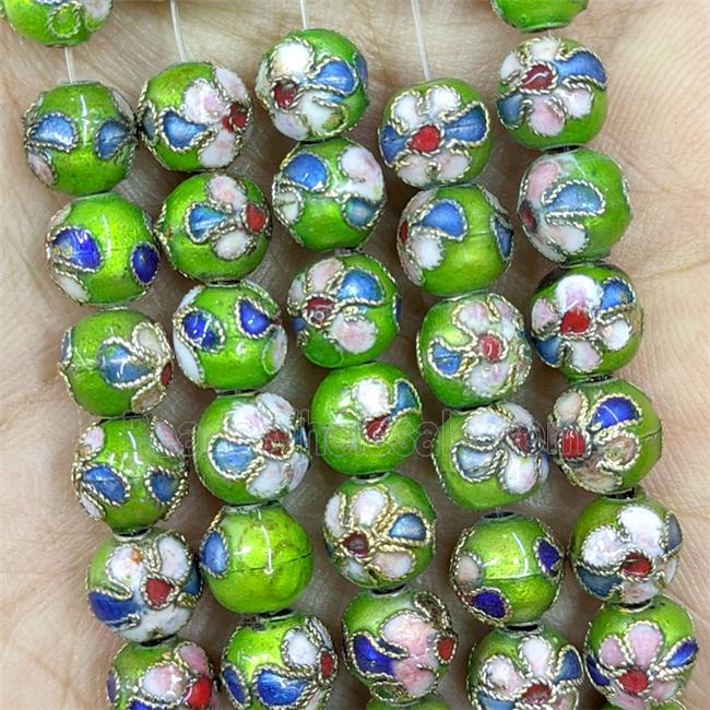 Olive Round Cloisonne Beads Flower