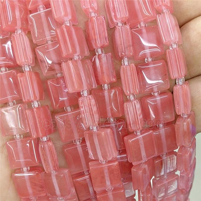 Pink Synthetic Quartz Square Beads