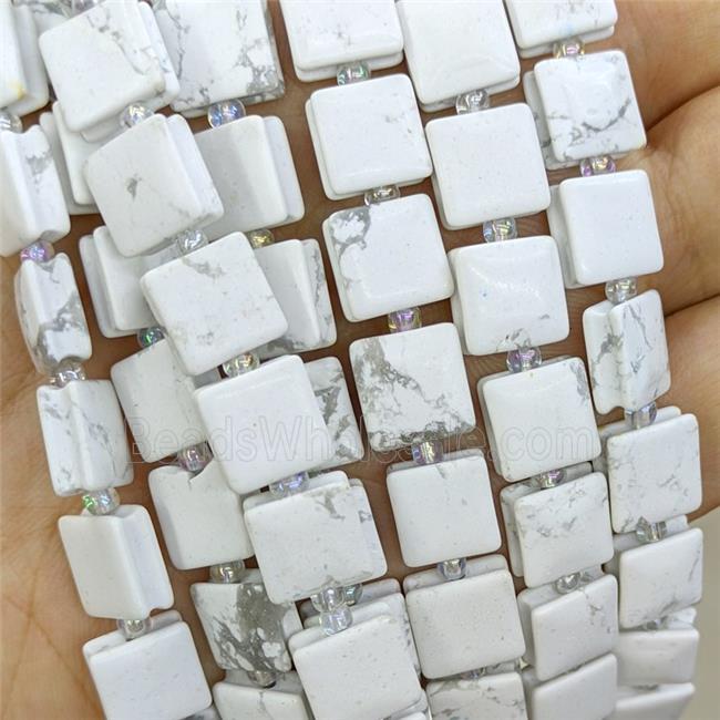 Natural White Howlite Turquoise Square Beads