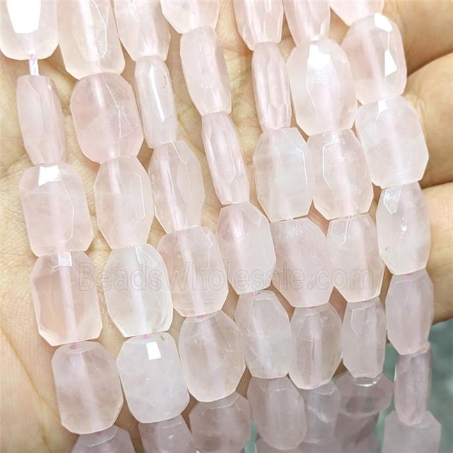 Natural Pink Rose Quartz Beads Faceted Rectangle