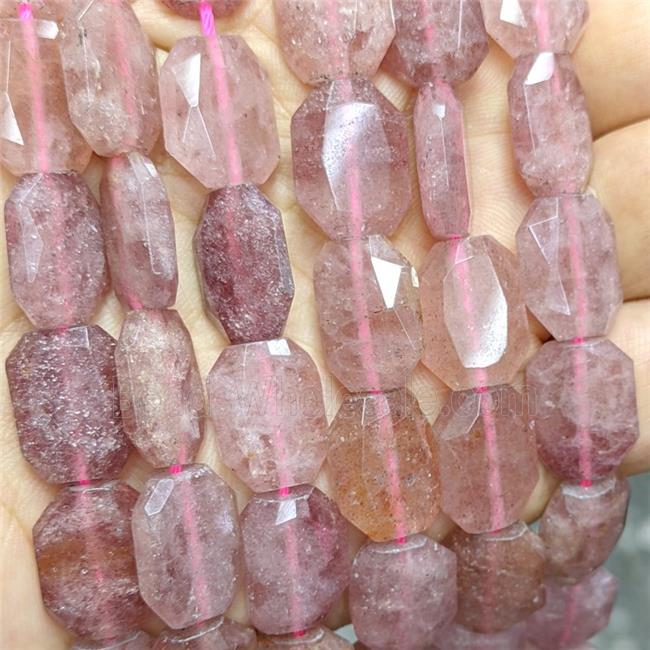 Natural Pink Strawberry Quartz Beads Faceted Rectangle