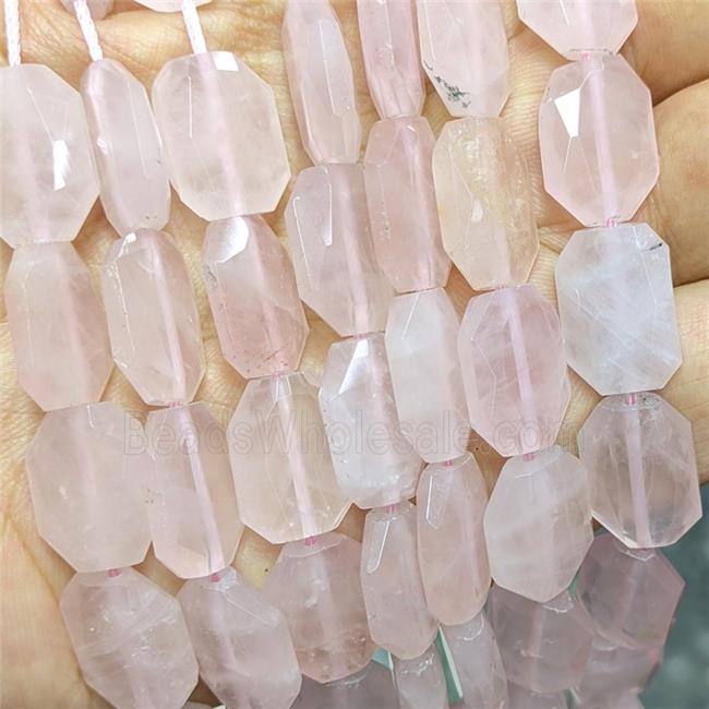 Natural Pink Rose Quartz Beads Faceted Rectangle