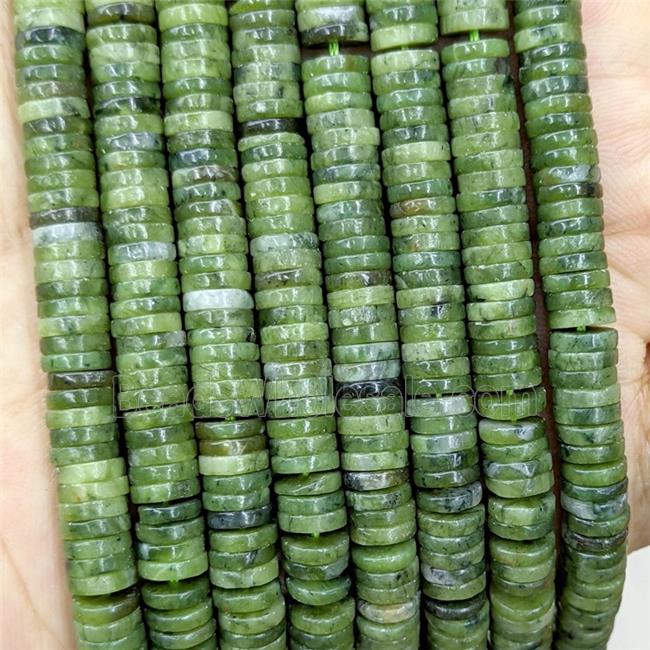 Natural Green Chinese Nephrite Jade Heishi Beads