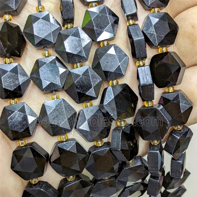Natural Black Obsidian Hexagon Beads