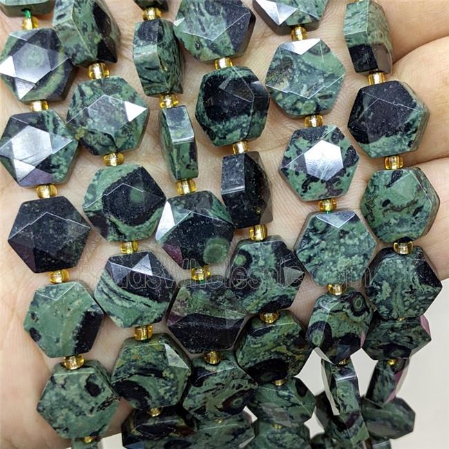 Natural Green Kambaba Jasper Hexagon Beads