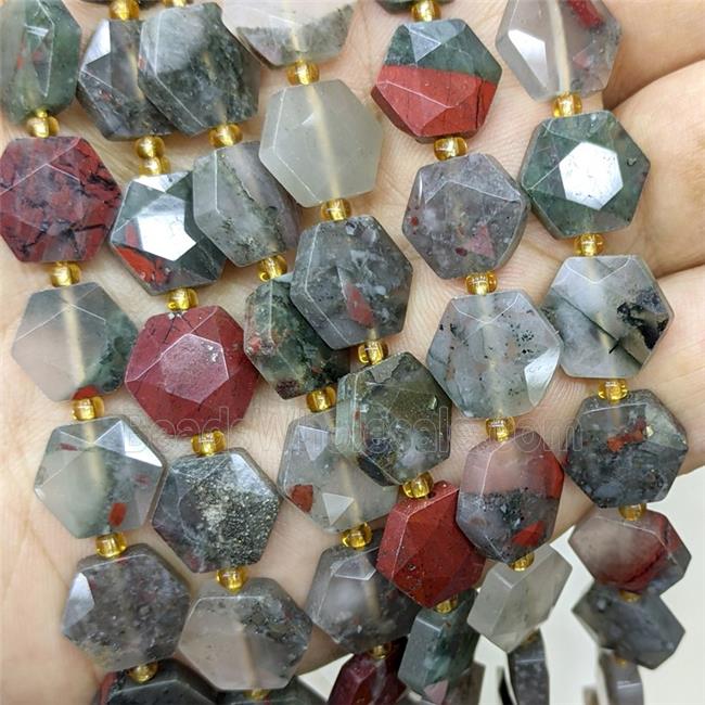 Natural African Bloodstone Hexagon Beads