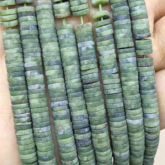 Green Chinese Nephrite Jade Heishi Beads Matte