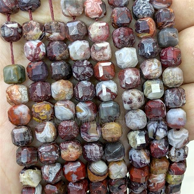 Natural Mexican Crazy Lace Agate Beads Faceted Cube