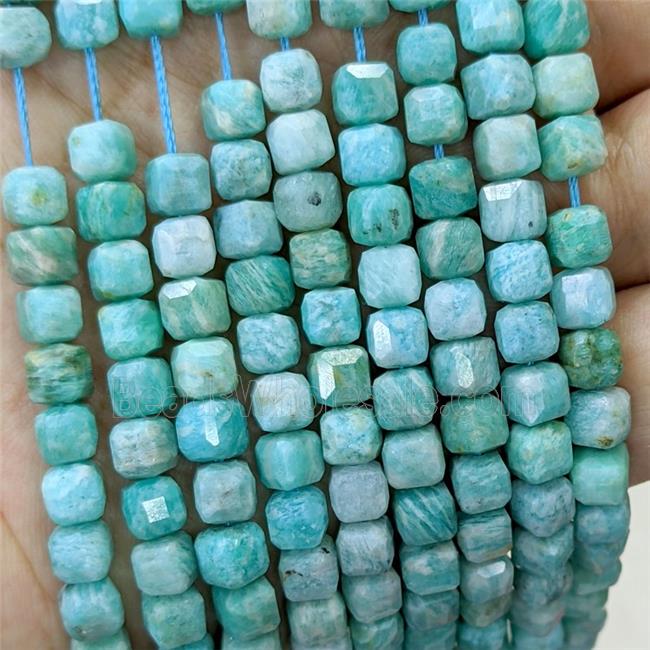 Natural Green Amazonite Beads Faceted Cube