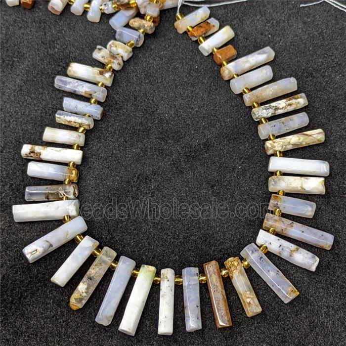 Natural White Moss Opal Stick Beads Topdrilled