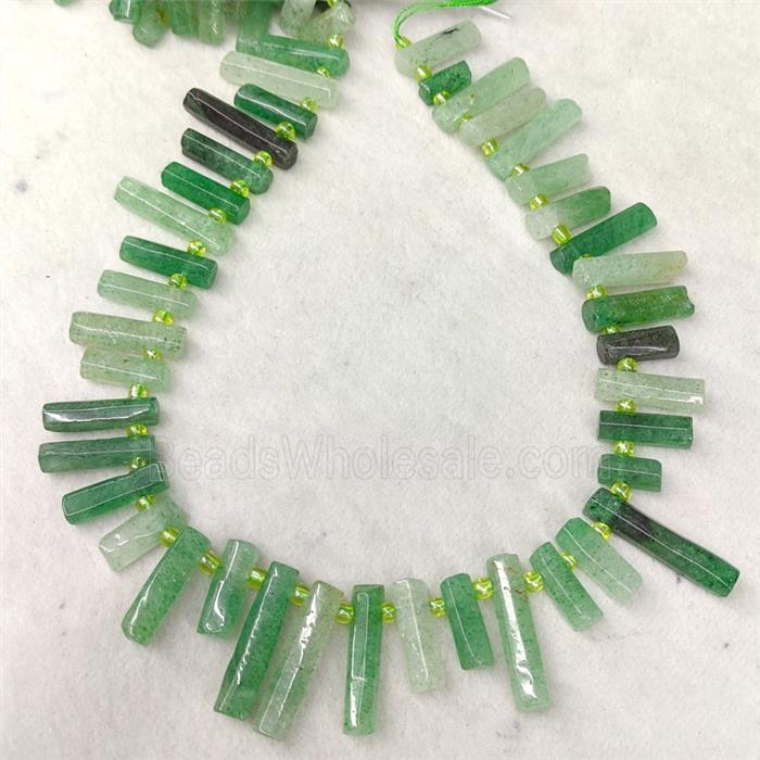 Green Strawberry Quartz Stick Beads Topdrilled
