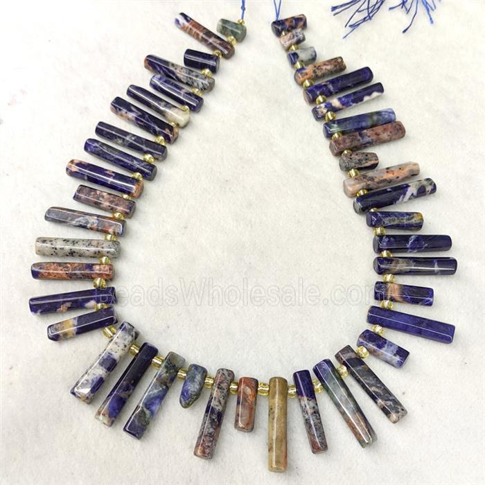 Natural Blue Sodalite Stick Beads Topdrilled