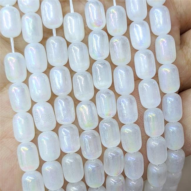 White Selenite Beads Barrel Electroplated
