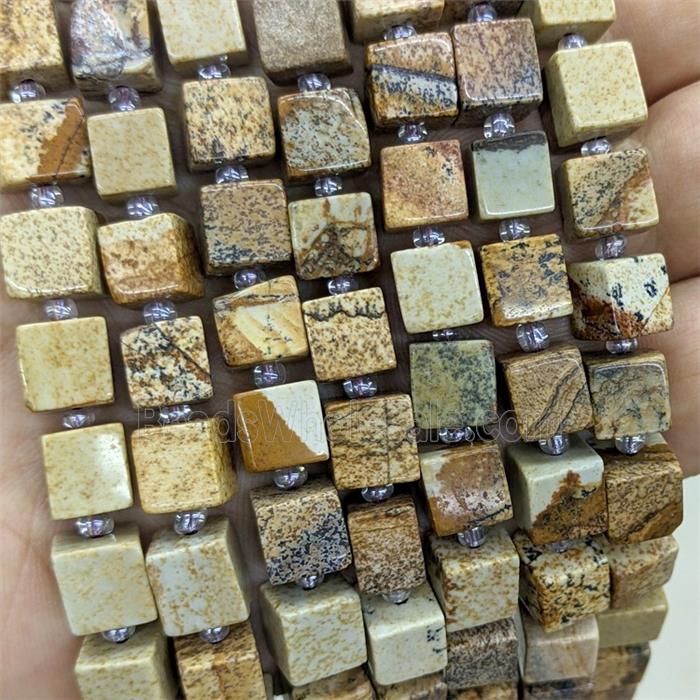 Natural Picture Jasper Cube Beads