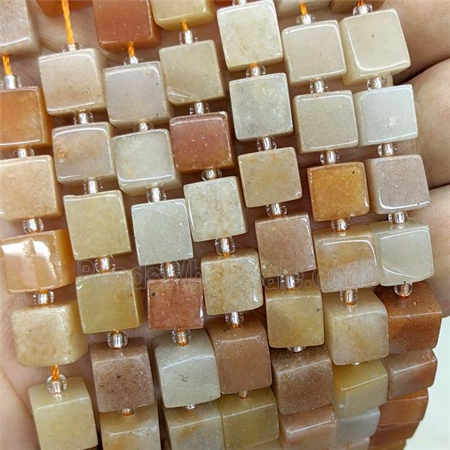Natural Red Aventurine Cube Beads