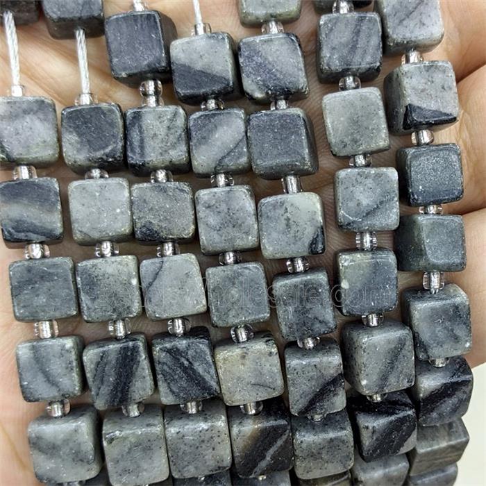 Black Silk Jasper Cube Beads