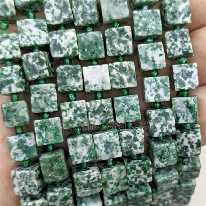 Green Dalmatian Jasper Cube Beads