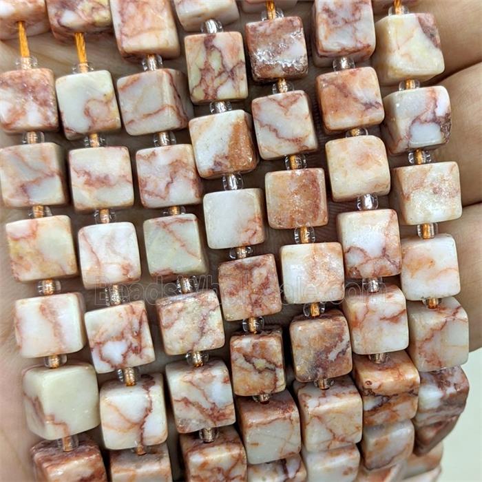 Red Silk Jasper Cube Beads