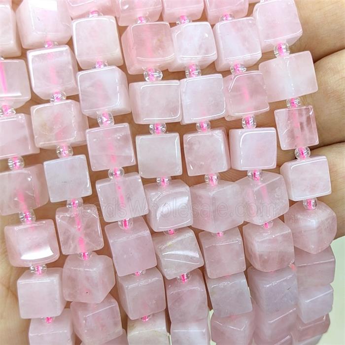 Natural Pink Rose Quartz Cube Beads