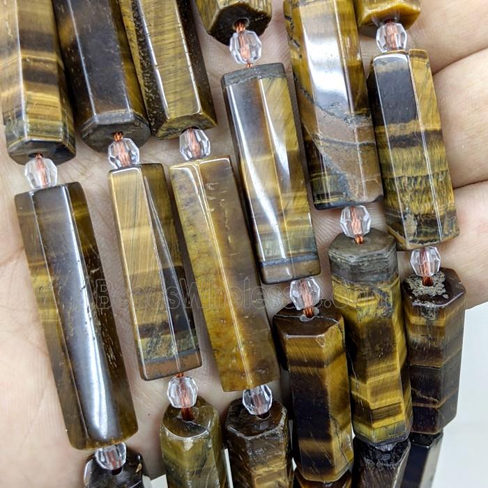 Natural Tiger Eye Stone Tube Beads Faceted