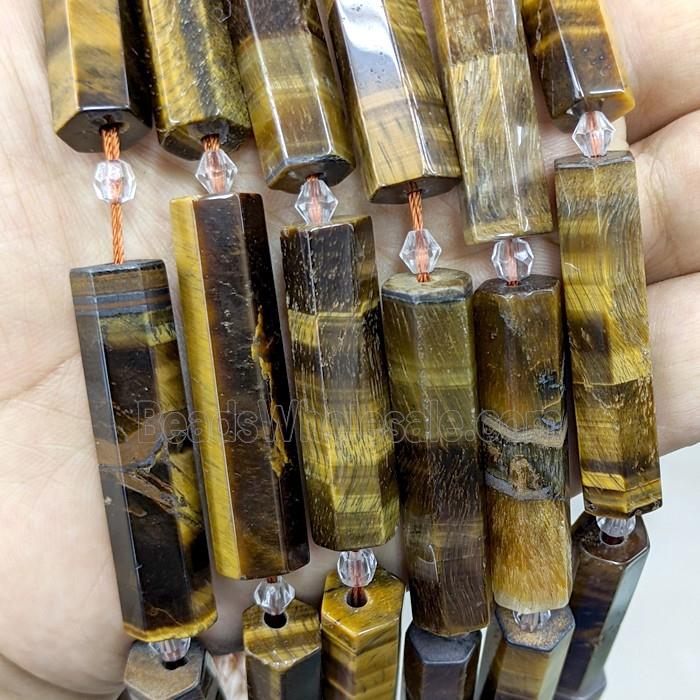 Natural Tiger Eye Stone Tube Beads Faceted