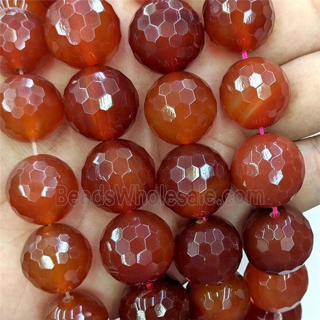 Natural Carnelian Agate Beads Red Treated Faceted Round