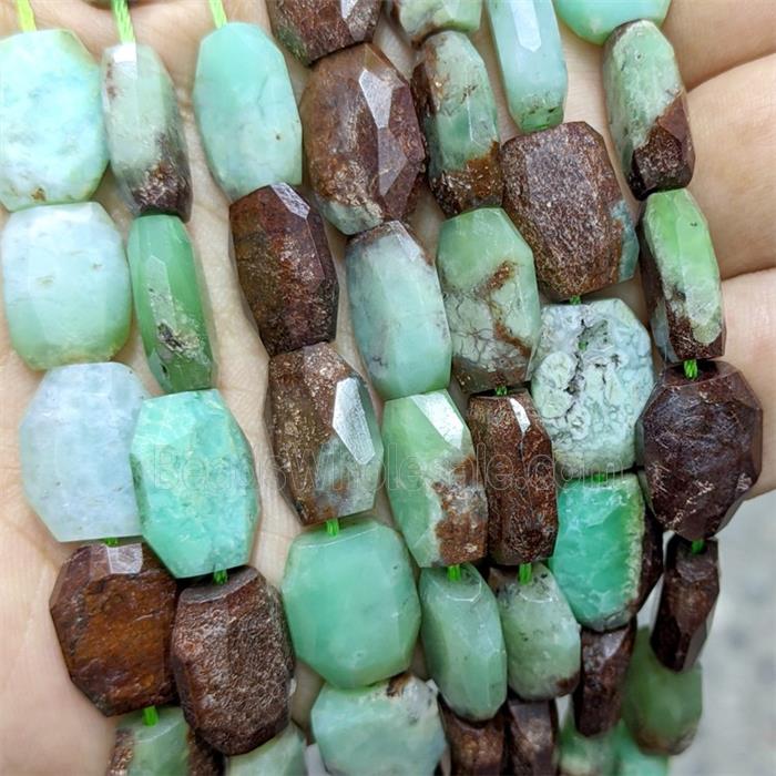 Natural Green Australian Chrysoprase Beads Faceted Rectangle
