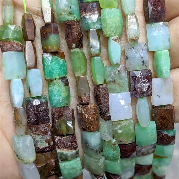 Natural Green Australian Chrysoprase Beads Faceted Rectangle