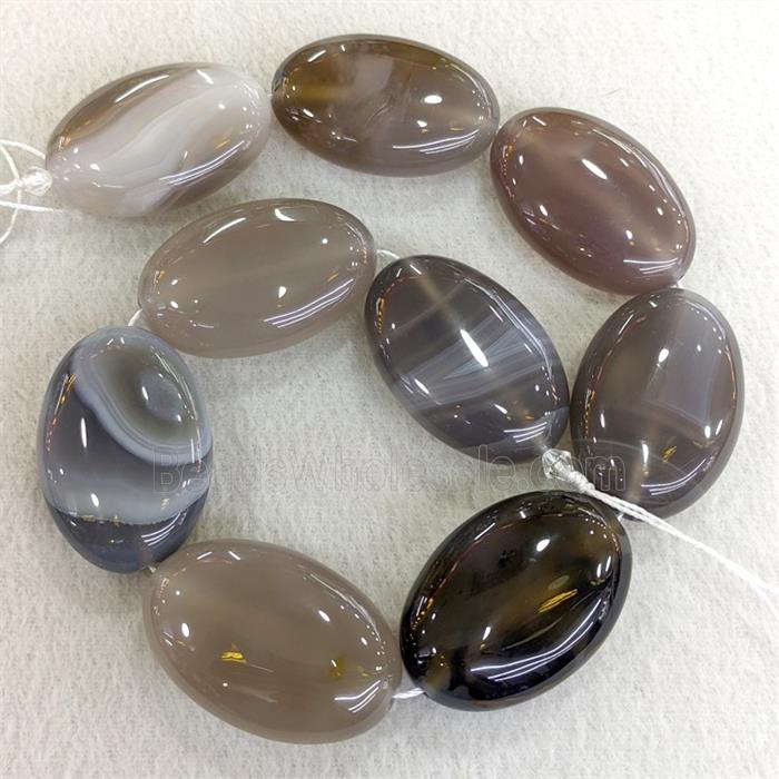 Natural Gray Agate Oval Beads