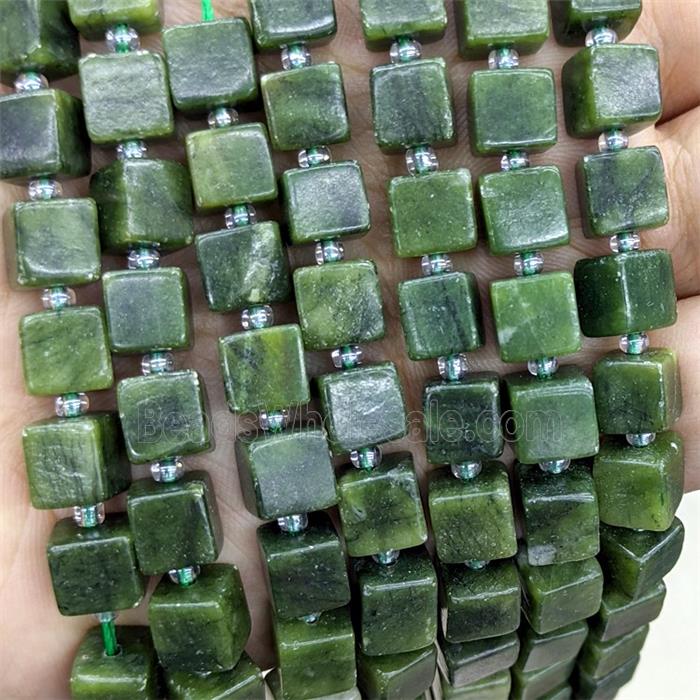 Chinese Taiwan Nephrite Jade Cube Beads Green