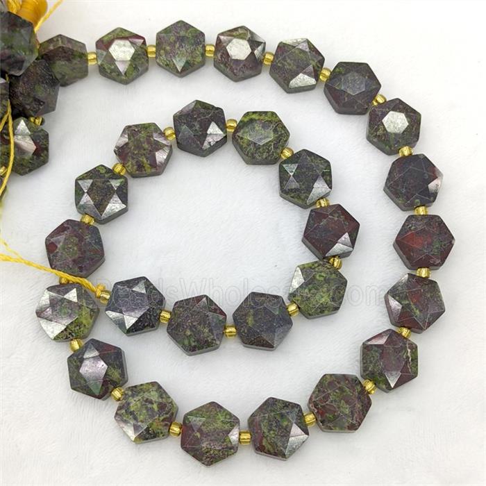 Natural Dragon Bloodstone Hexagon Beads Green
