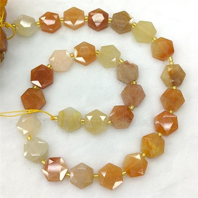 Natural Red Aventurine Hexagon Beads